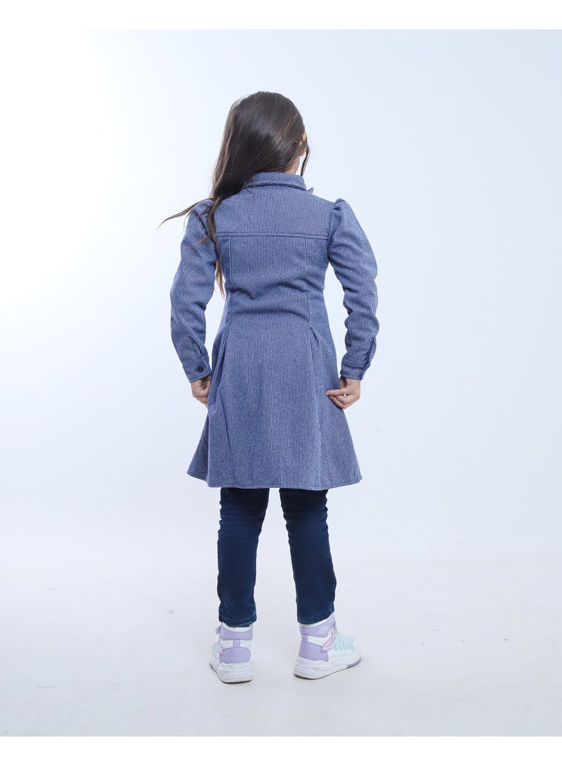 بيبو فستان بناتي سادة قصير أكمام طويلة_ازرق - Image 4